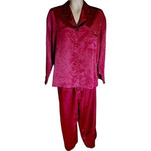 Kathryn Women's Size 1X Burgundy Satin Pajama Set Pants Short Sleeve Top